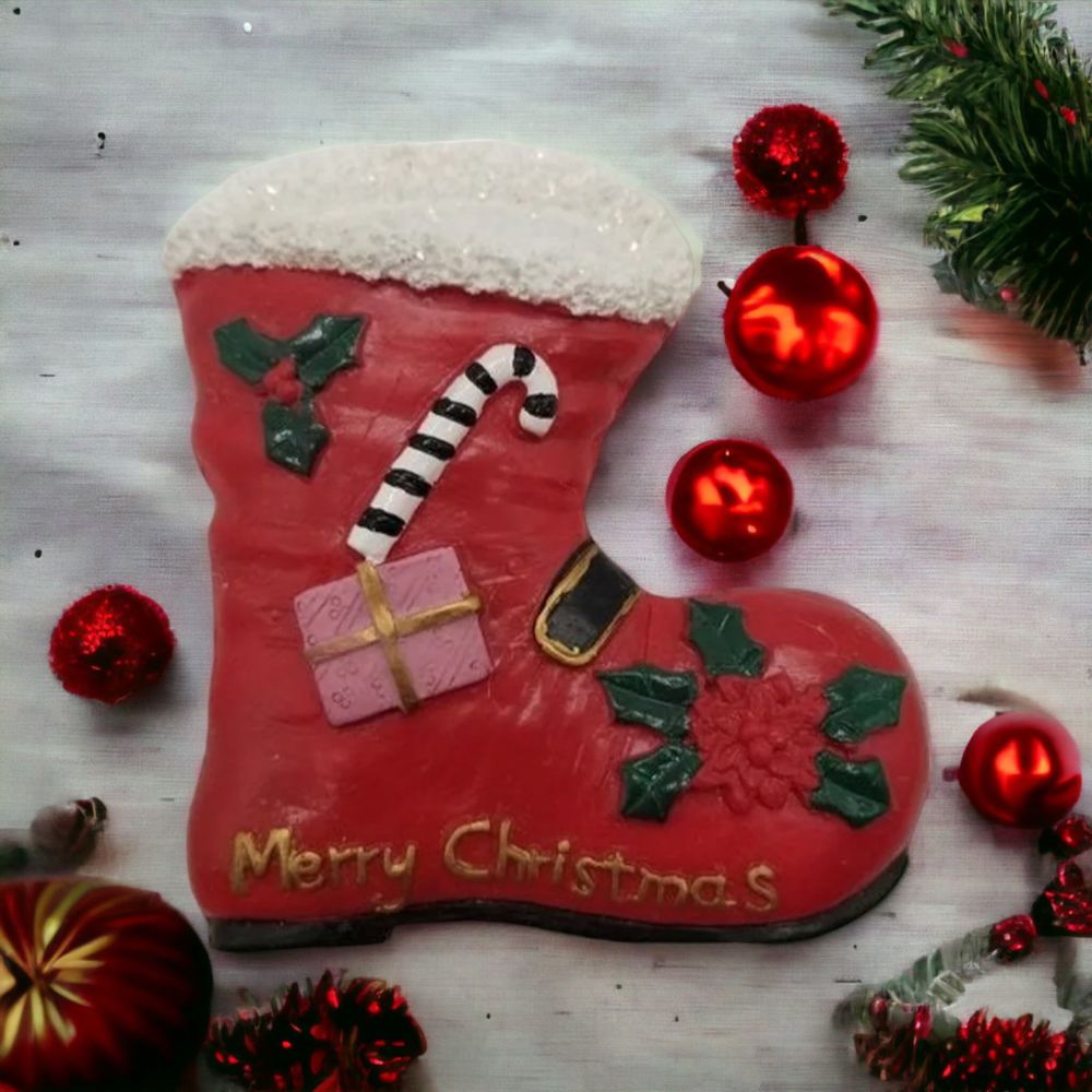Magnet Red Boot Merry Christmas Fridge Resin Holiday Decoration Seasonal